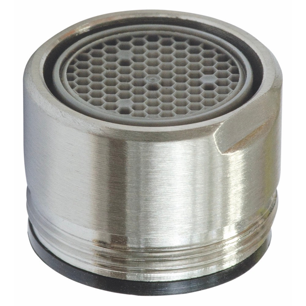 Eine Nahaufnahme des Alvito Auslaufsieb groß für Armatur Florenz mit wabenförmigem Netz und Gewindesockel, der für Warm- und Kaltwasserauslässe konzipiert ist.