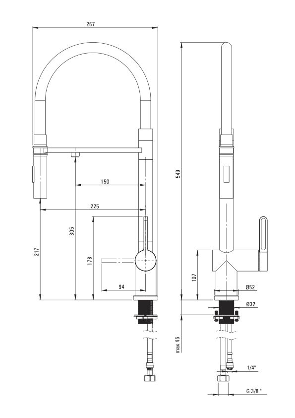 Primo – 3-Wege-Wasserhahn Edelstahl für Wasserfilter