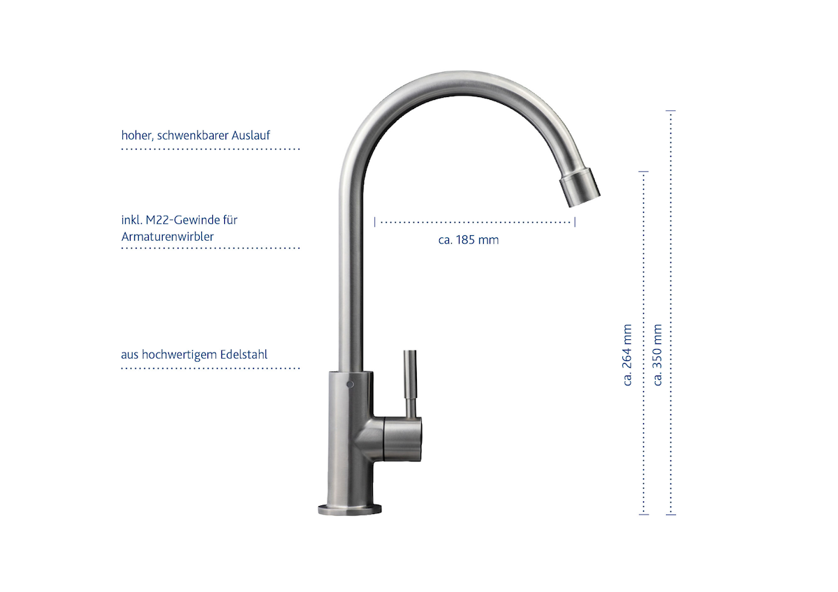 Wasserhahn Alba Abbildung mit Abmessungen