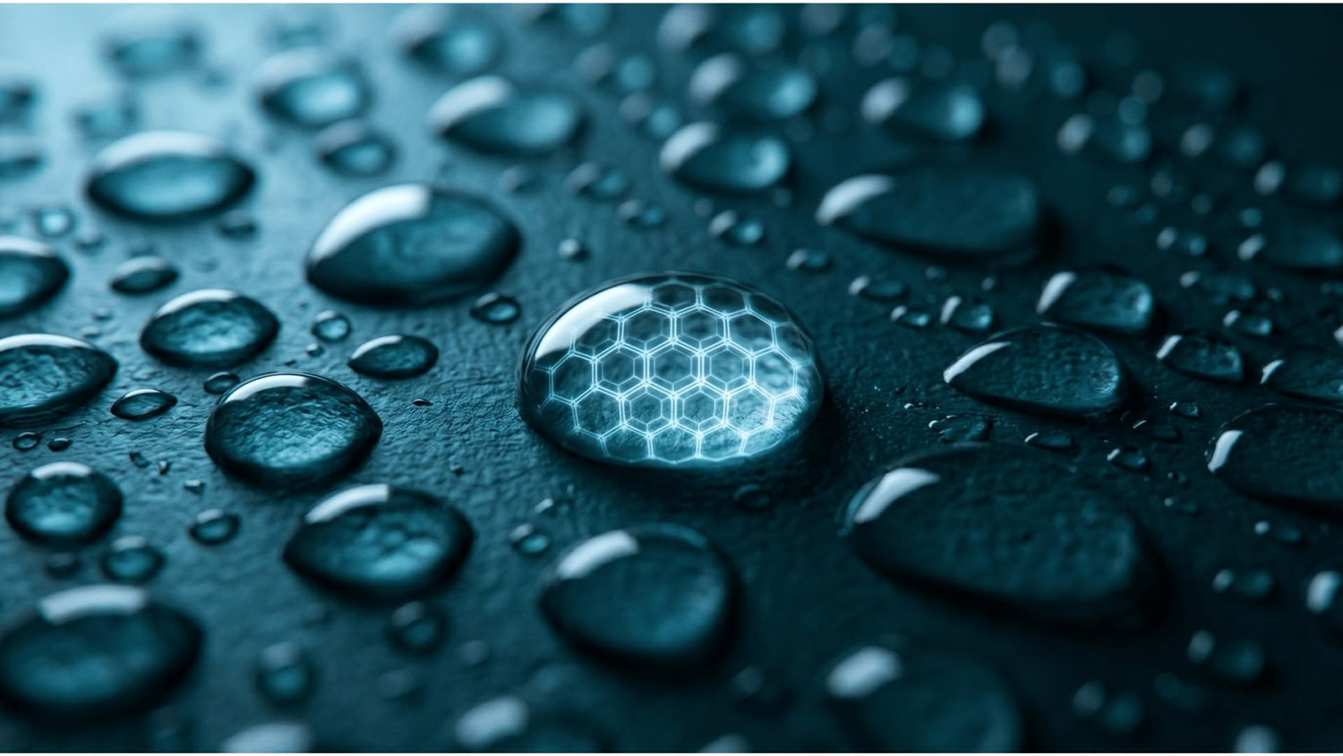 Hexagonale Wasserstruktur in einem Wassertropfen unter Vergrößerung