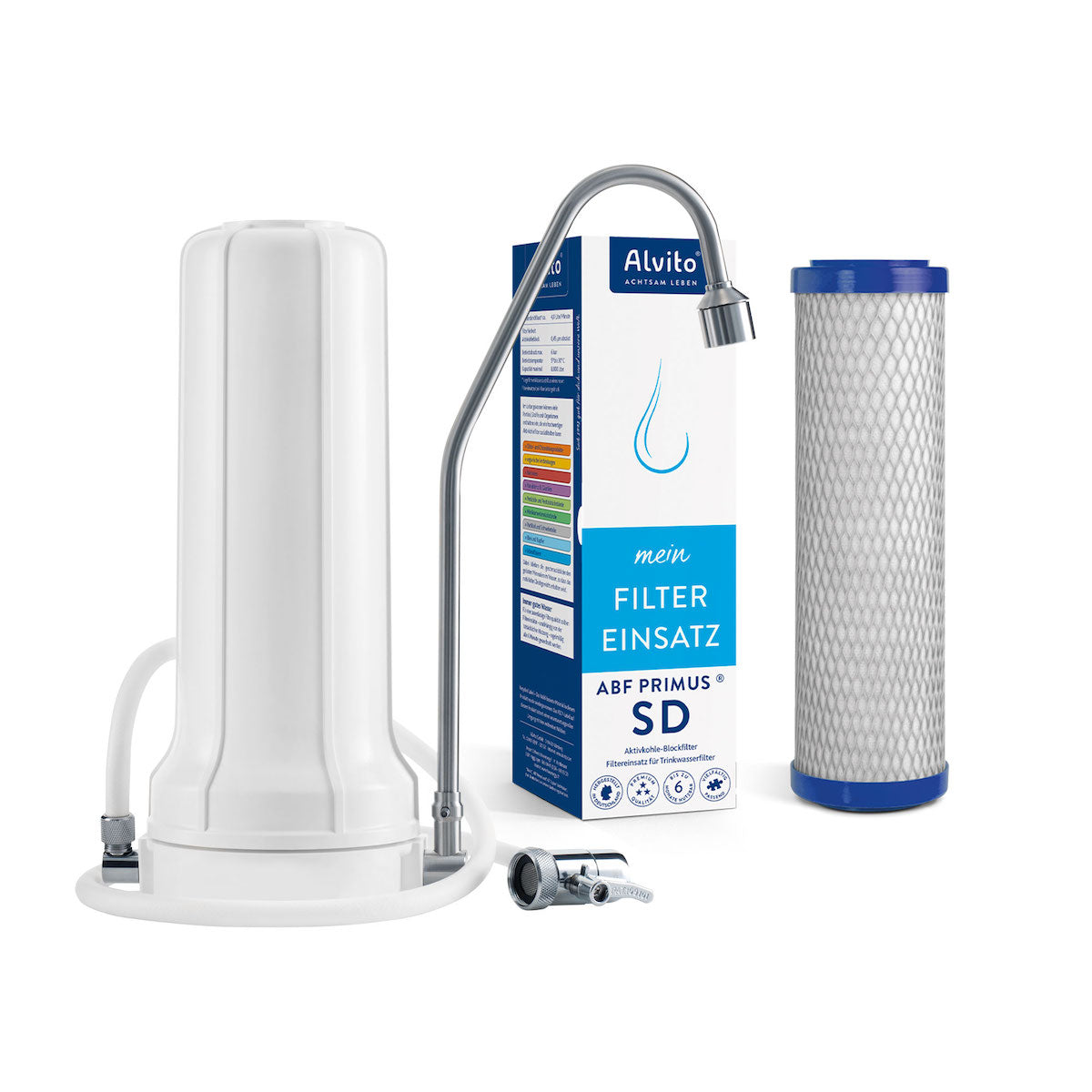 Alvito Wasserhahnfilter Pro mit ABF Primus SD Aktivkohle-Blockfilter