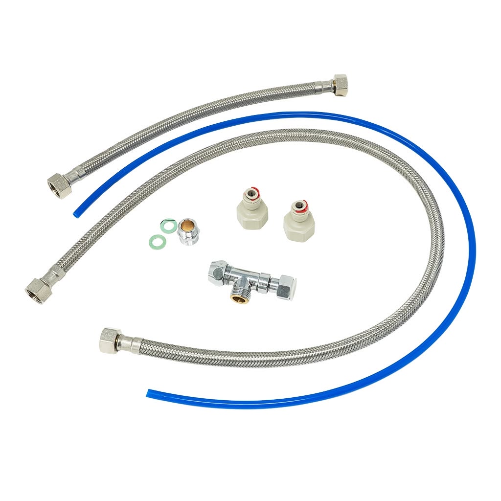 Anschluss-Kit mit Panzerschläuchen und Adaptern zur Verbindung von Alvito und BRITA Wasserfiltern