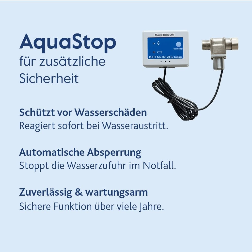 Das Alvito Untertisch-Wasserfilter-Set Smart Direct filtert zuverlässig Trinkwasser, und mit AquaStop-Gerät samt Display und Ventil bietet es automatische Absperrung und effektiven Schutz vor Wasserschäden - für wartungsarme Sicherheit.
