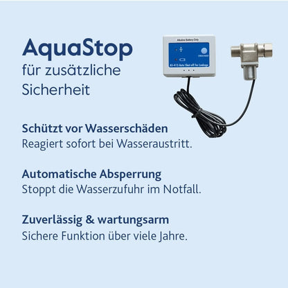 Das Alvito Untertisch-Wasserfilter-Set Smart Direct filtert zuverlässig Trinkwasser, und mit AquaStop-Gerät samt Display und Ventil bietet es automatische Absperrung und effektiven Schutz vor Wasserschäden - für wartungsarme Sicherheit.