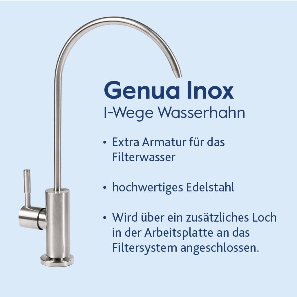 Ein silberner Edelstahl-Wasserhahn mit hohem Auslauf und seitlichem Hebel - perfekt für das Alvito Untertisch-Wasserfilter-Set Split Pro, kompatibel mit Untertisch-Wasserfilter oder Aktivkohle-Blockfilter.