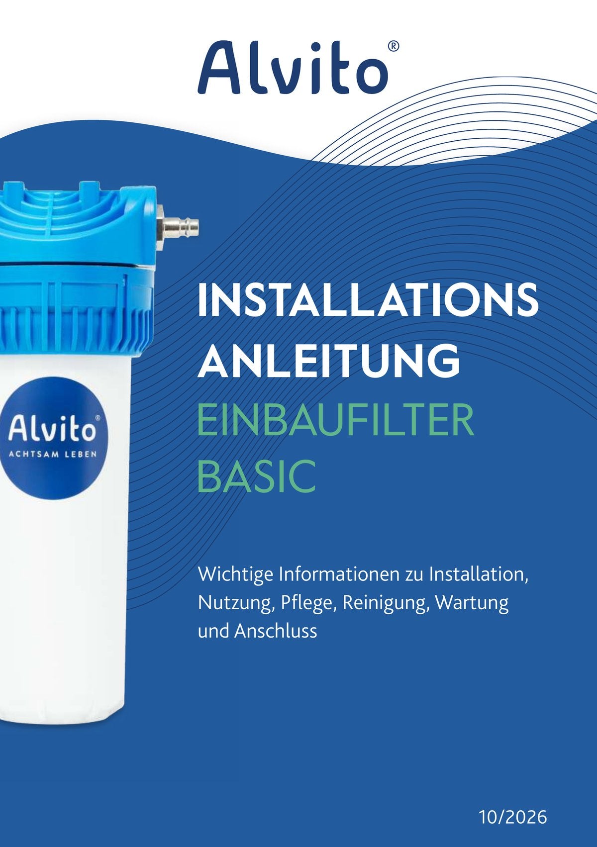 Titelblatt der Installationsanleitung für den Alvito Einbaufilter
