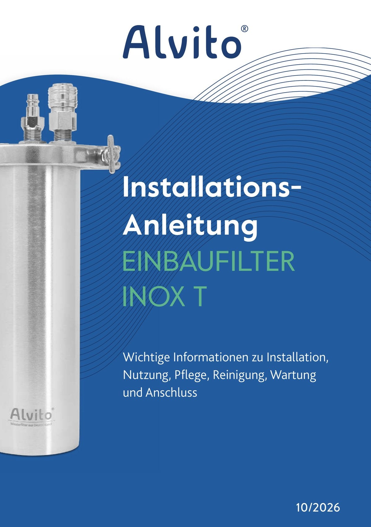 Titelblatt der Installationsanleitung für den Alvito Einbaufilter Inox T