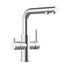 Der Calabro 3-Wege-Wasserhahn aus glänzendem Edelstahl mit Ausziehbrause bietet gefiltertes Wasser und modernes Design - ideal als Küchenarmatur.